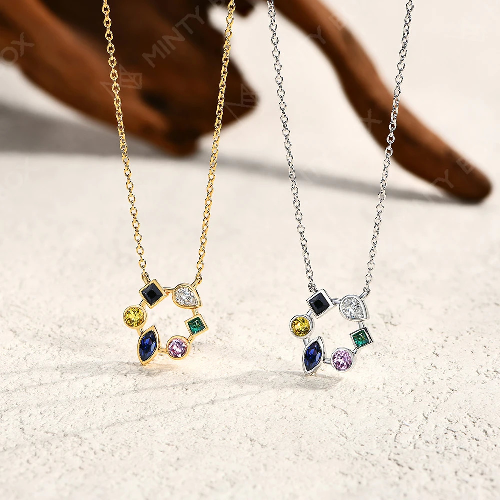 mintybox s925 Sterling Silver LabGrown Gemstone Necklaces Created Sapphire for Women 455cm Chain Wedding Fine Jewelry Gift 250712