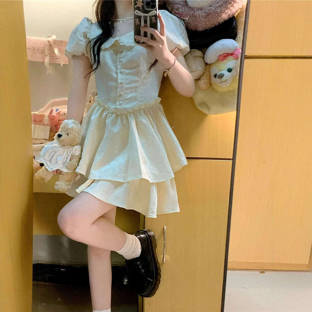 French Style First Love Doll Collar For Women, Summer New Small Size Princess Dress, Waist-Cinching Fairy Puff Dress B5