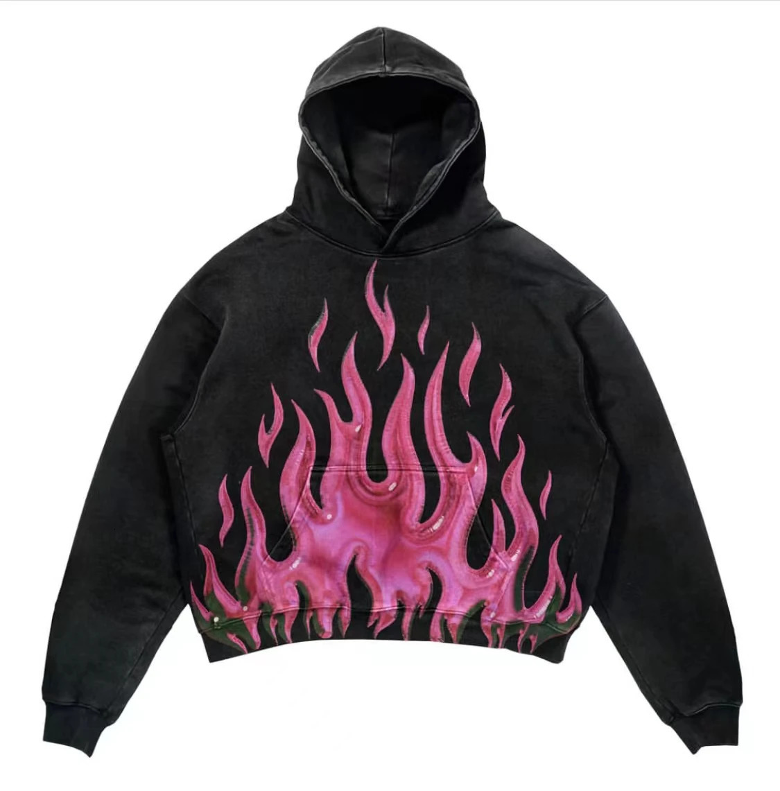 Retro hooded sweatshirt skull print flame Y2K retro hooded pullover jacket street style goth casual fashion mens Harajuku top 250709