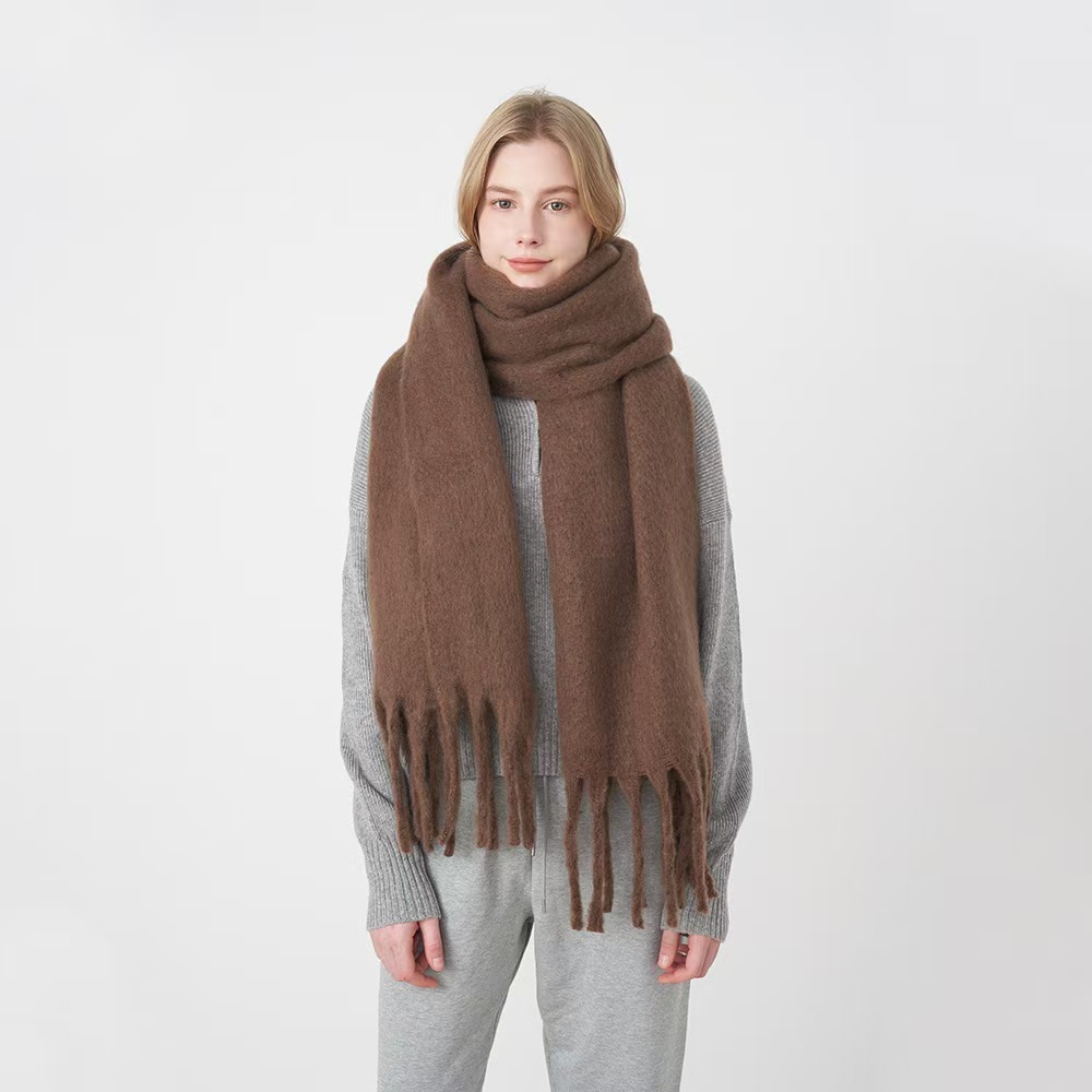 K1351 Winter new cashmere solid color scarf lengthened thickened thick tassel autumn and winter warm neck scarf wholesale