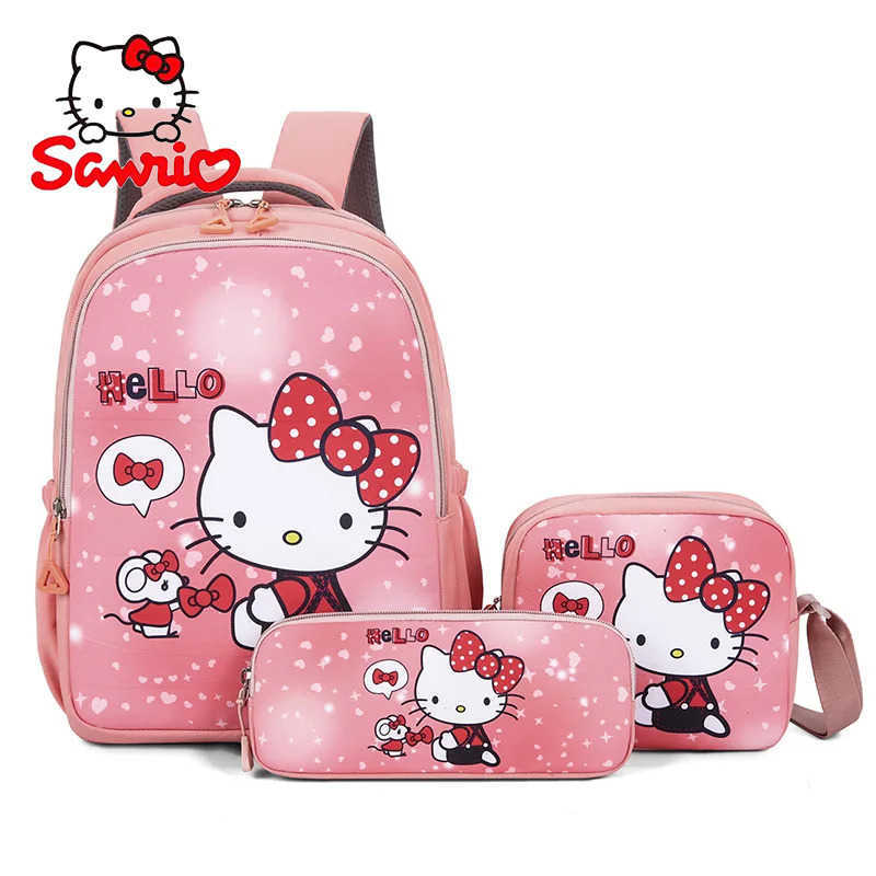 Sanrio Cute Sanrio Hello Kitty Melody Backpack Set for Girls 3 Piece Pupil School Bag Pencil Case for Kids Aged 6-12 Cartoon w250714