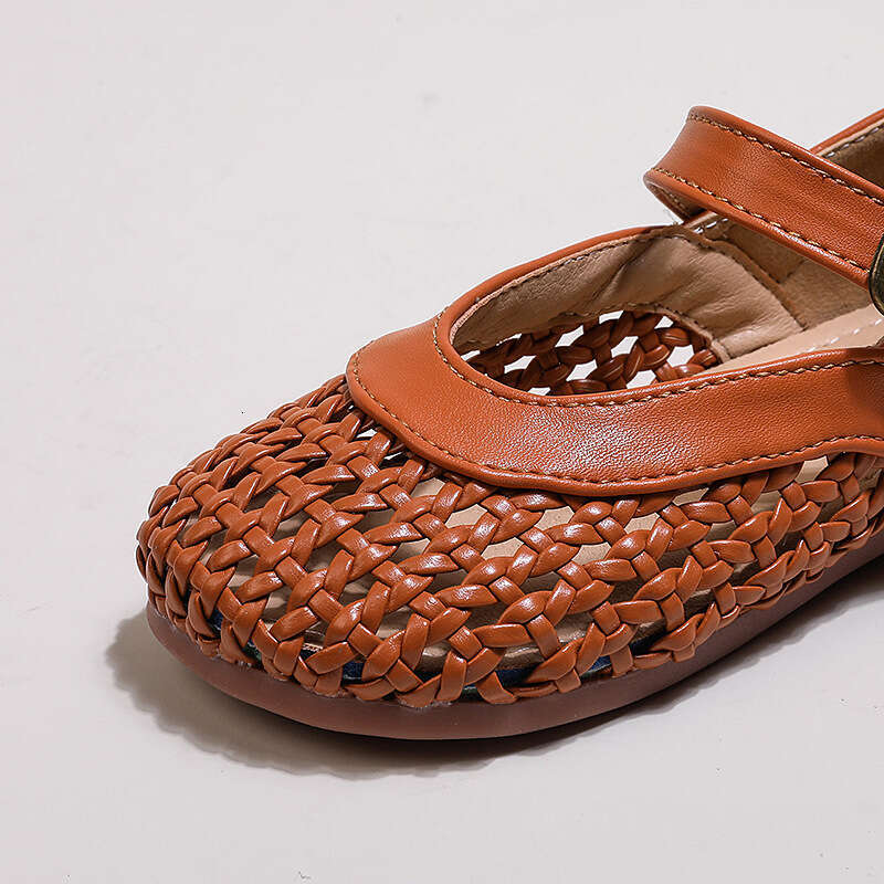 Girls' Woven Leather 2024 Summer New Korean Grandma Shoes Children's Hollow Out Closed-Toe Casual Sandals