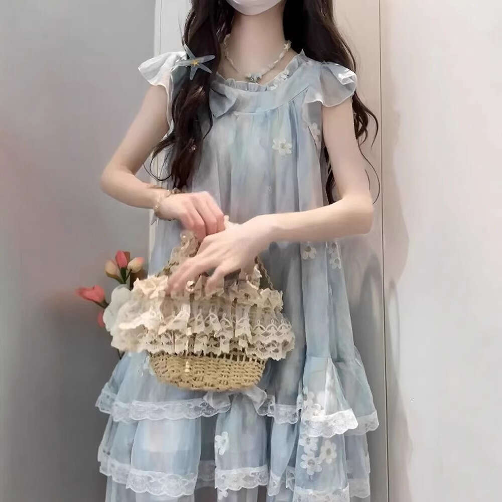 Pure Desire Sweet Little Flutter Sleeve Floral For Girls Summer Petite High-End Elegant Princess Puffy Short Dress B5