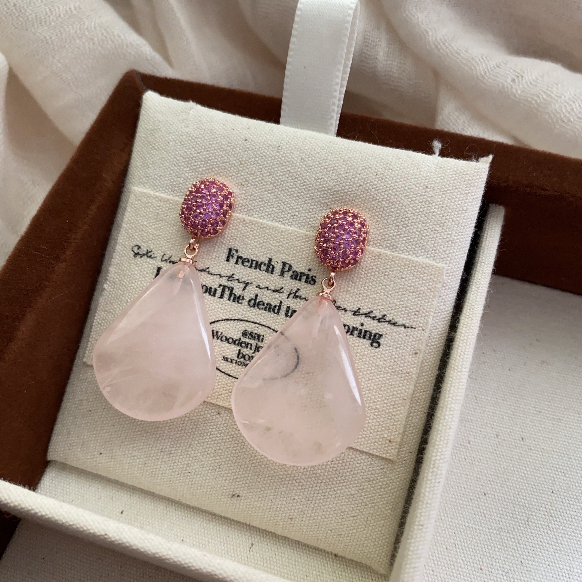 New Style Diamond-Studded Earrings Malay Jade Earrings Niche Elegant Earrings Inlaid with Natural Stone Earrings Sweet Earrings
