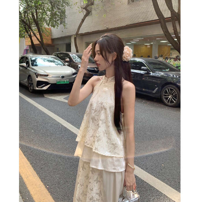 New Chinese Style National Trend Dress For Women High-End Butterfly Print Top Half-Length Long Skirt Two-Piece Summer Set B5