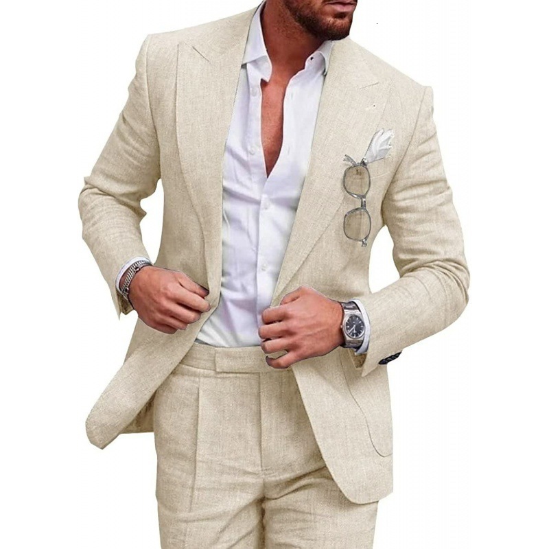 Summer Men Linen Suits Purple 2 Piece Beach Wedding Tuxedos Peaked Lapel Groom Man Casual Slim Fit Male Suit only Blazer 250222