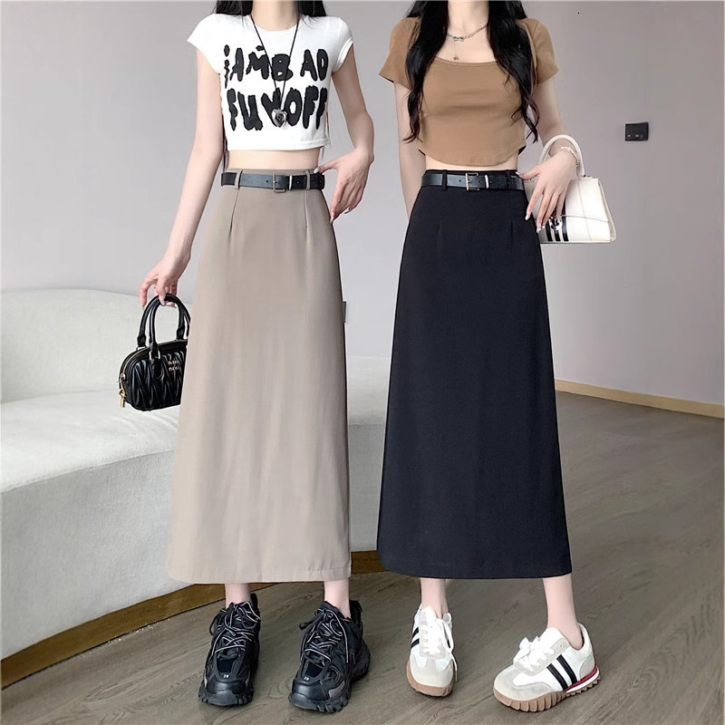 2025 New women's dress new women's niche high waist split mid length A-line skirt wholesale new high-end luxury style designer dress