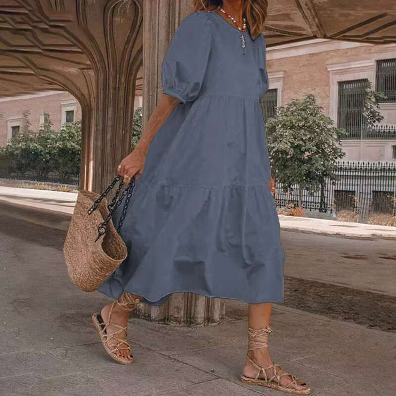 Vintage Loose Maxi Long Dress Summer Women O-Neck Half Lantern Sleeve Boho Party Beachwear Dresses ZYYX-1182 dongdumaoyi