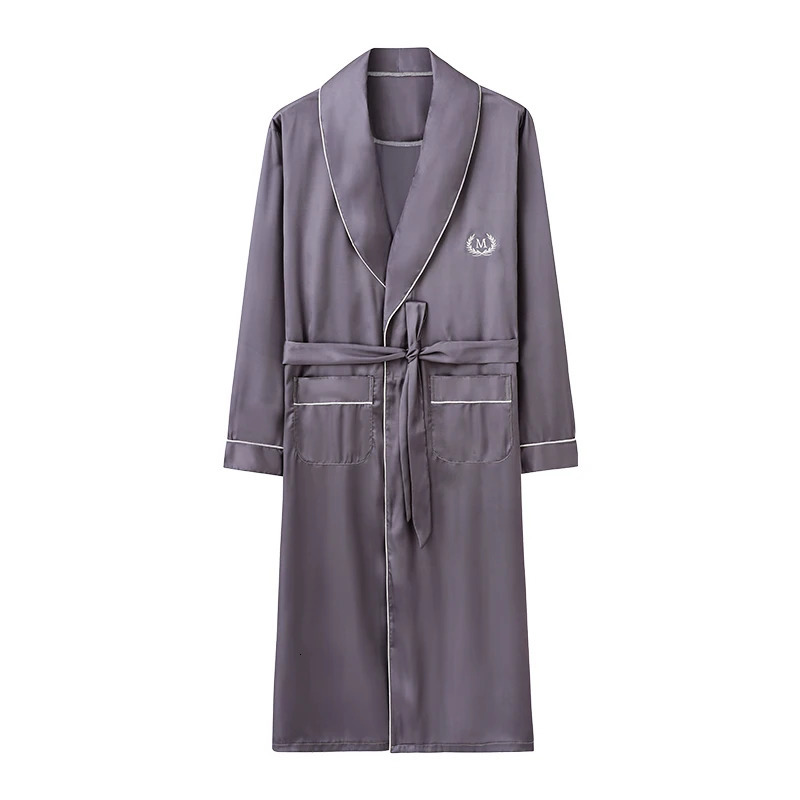 Solid Long Robe Men Autumn Long Sleeve Silk Satin Bathrobe Male V-neck Sexy Dressing Gown Mens Homewear Spring Spas Bath Robe 250710