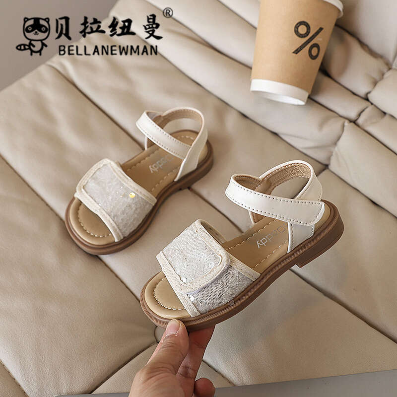 Girls' Fashion Sequin Princess 2025 Summer New Korean Style Children's Soft Sole Beach Black Sandals