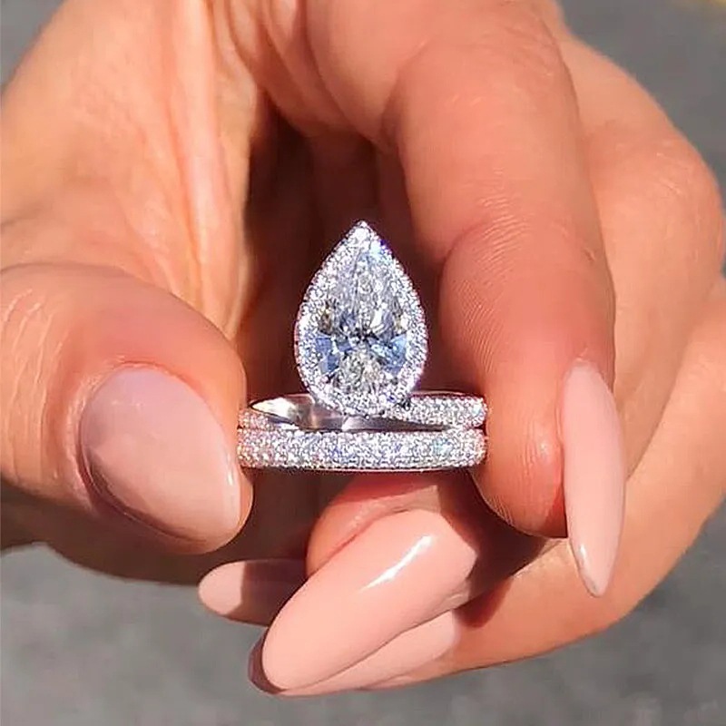 2025 Choucong Ins Top Sell Sparkling Luxury Jewelry 925 Sterling Silver Fill Pear Cut 5A Cubic Zircon CZ Diamond Gemstones Party Eternity Women Engage