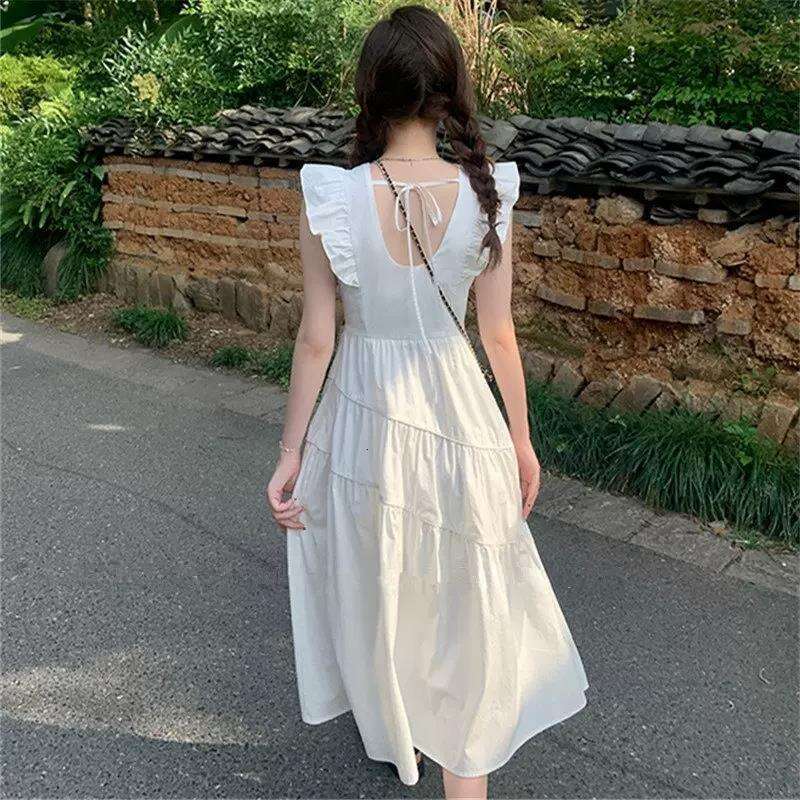 French Style Small Flutter Sleeve Vest High-End Gentle First Love Waist-Cinching Super Fairy Sweet Purple Long Dress For Summer Women B5