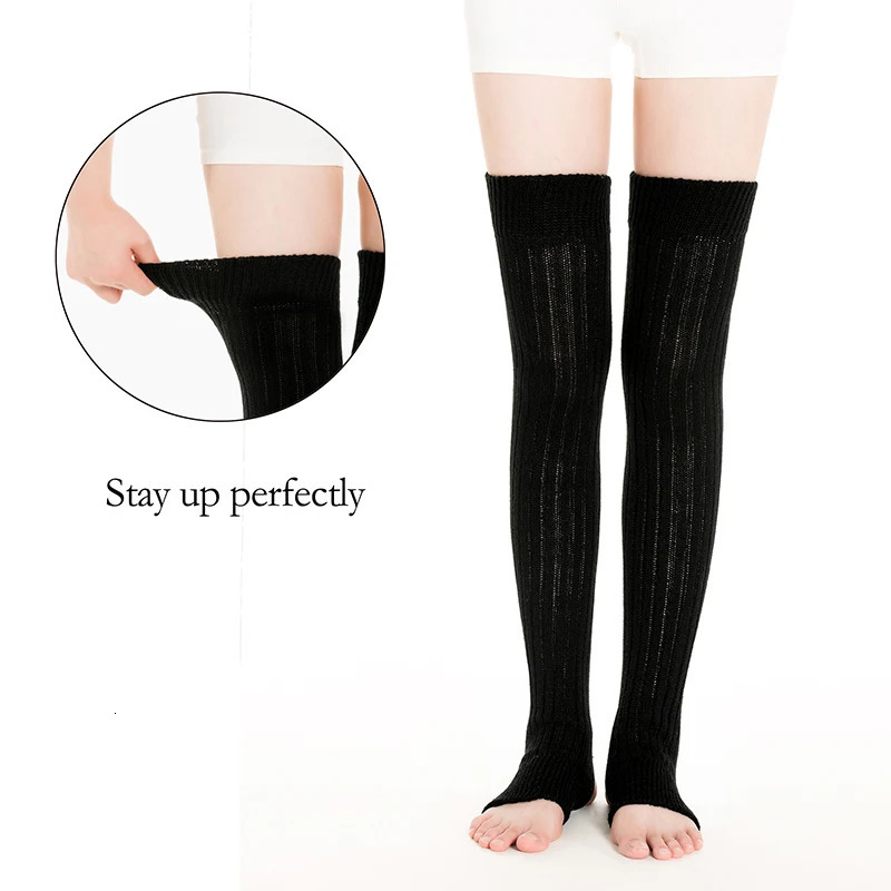 AOTOLK Leg Warmer Sexy Socks Over Knee Stockings Winter Warm Soft Gaiters Leggings Hollowed Foot Heel Female Long Sock 250703