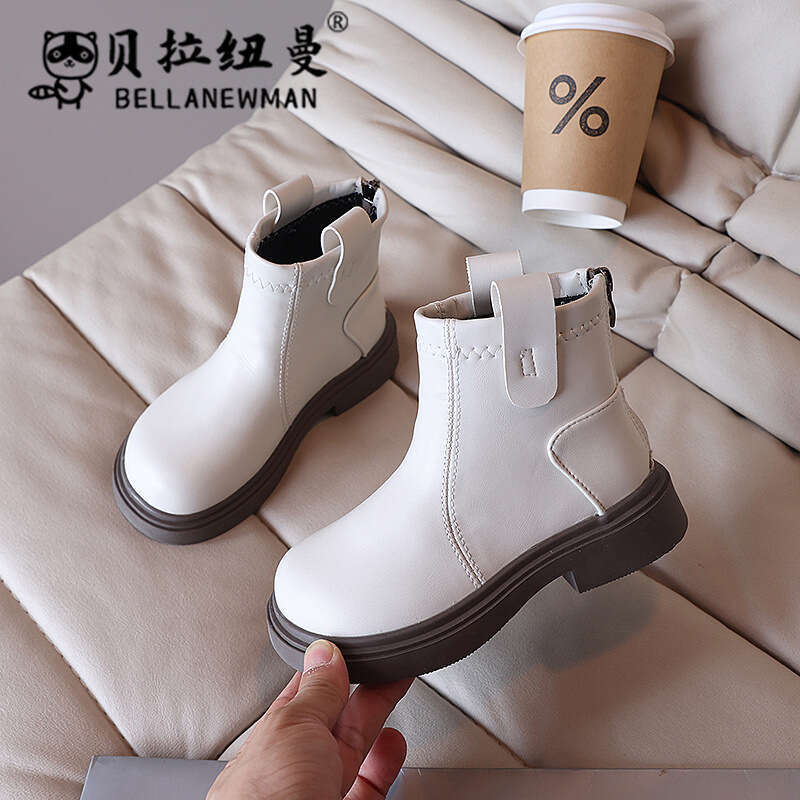 Children's Black Leather Short 2024 Autumn New Korean Girls' British Style Martin Boots for Older Kids