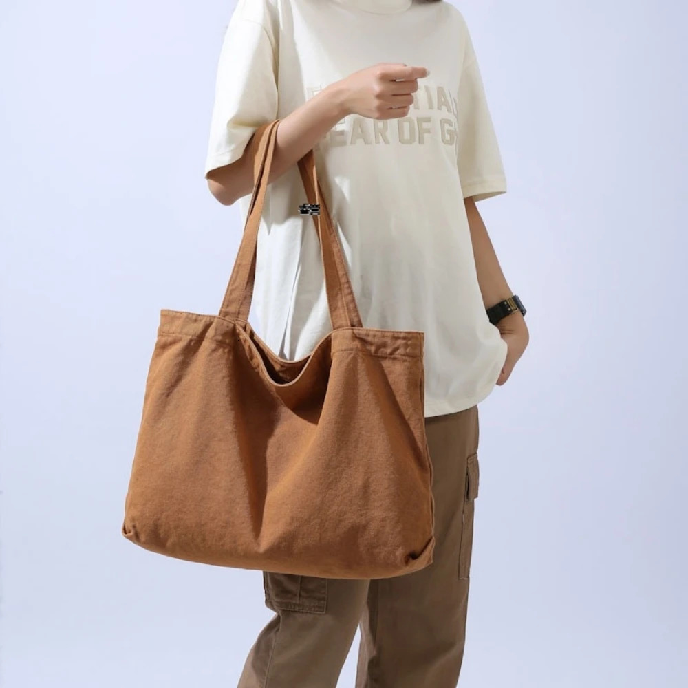 Womens Canvas Shopping Bag Large Capacity Eco Handbag Reusable Harajuku Bags Simple Tote Bag Foldable Shoulder Bag 250704