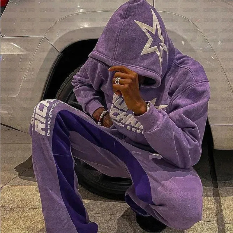Y2K Aesthetics Retro Black Foam Print Pattern Hoodie 2000s Retro Grunge Goth Jacket Coat Gothic Set Clothing Sweatpants EMO 250708