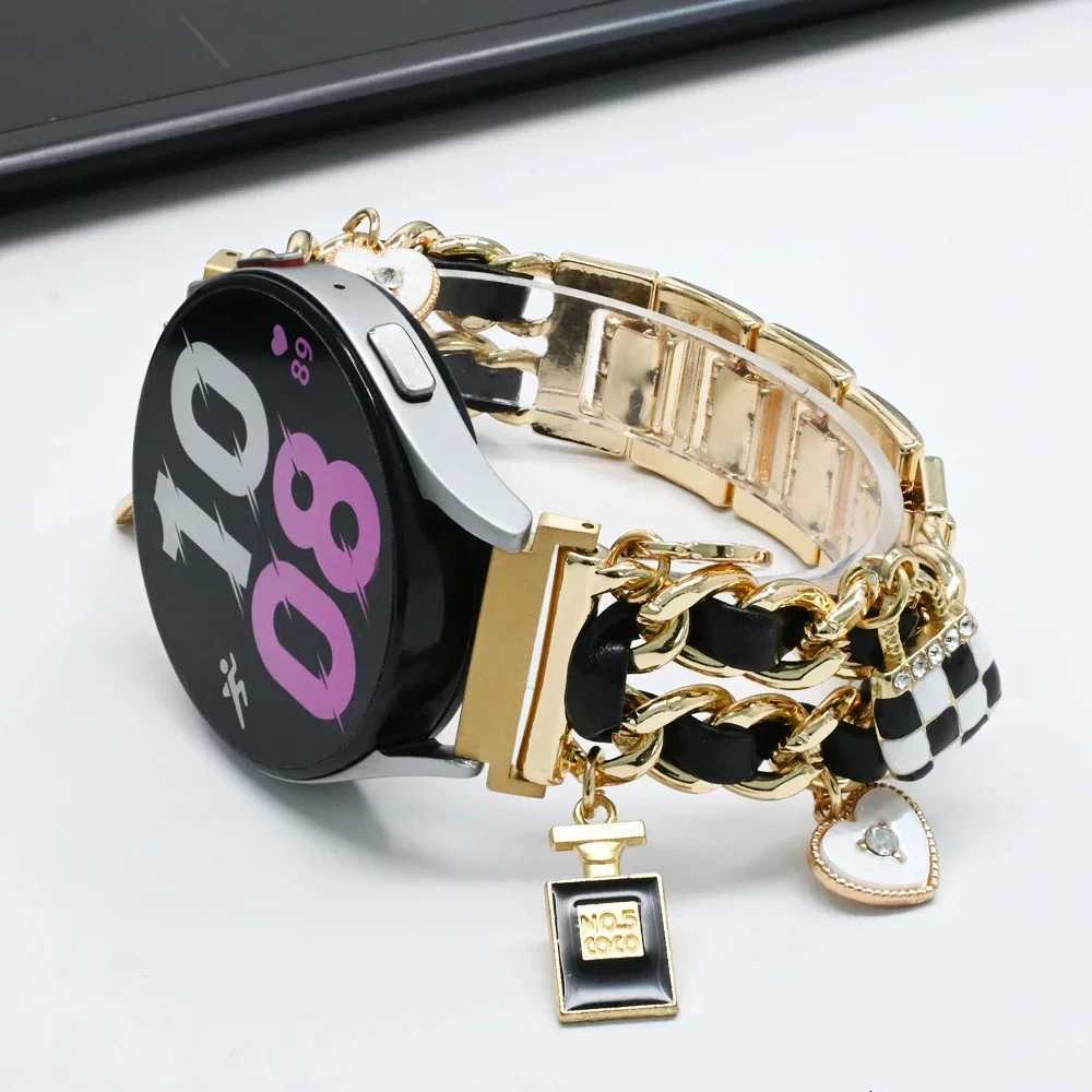 20mm Chain Metal+Leather Band for Galaxy Watch FE 7 6 5 4 40mm 44mm Wen Strap for 6Classic 43 47mm 5Pro 45mm Bracelet Y250714