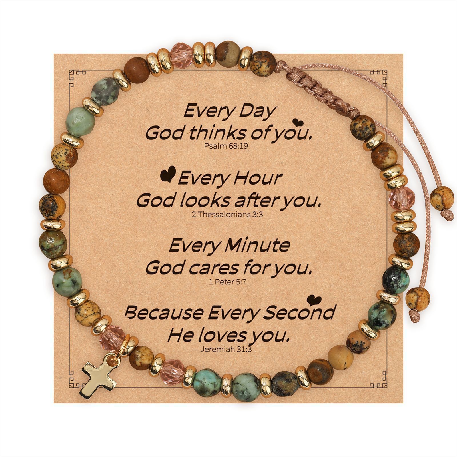 Colorful Natural Stone Bracelet with Turquoise and Gold Spacer Alloy Pendant Wax Thread Braided Bracelet Cross Half Bracelet 240723