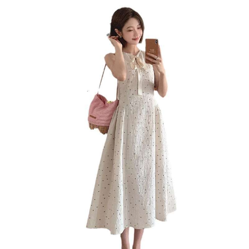 Summer Tea Break French Style First Love Design Sense Beige Polka Dot For Women High-End Gentle Sweet Long Dress B5