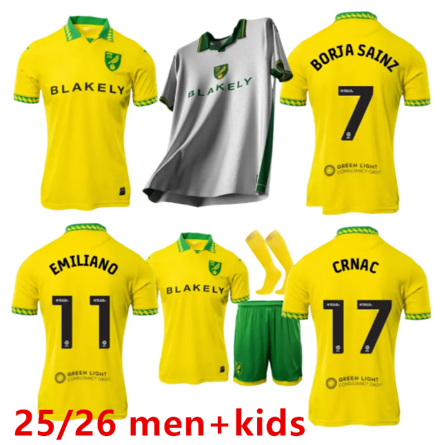 25 26 Norwich cities Special Kit soccer jerseys CASSERES DALLINGA 2025 2026 Home yellow Away green third maillot de foot SARGENT mens KIDS KITS kit football