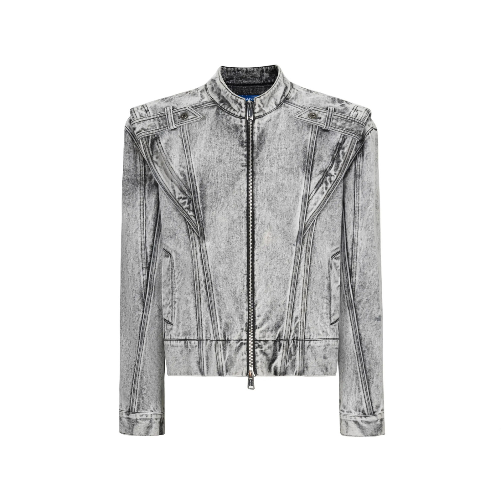 American Retro Denim Jacket Punk Streetwear Old Washing Short Spliced Denim Coat Trend Metal Round-neck Jacket Mens Top 250708