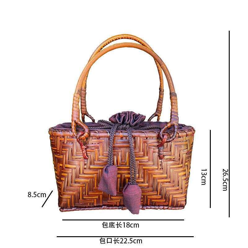 Bamboo Women's Handbag Ethnic Handmade Artistic Woven Basket Casual Vacation Beach Handheld Small Bag