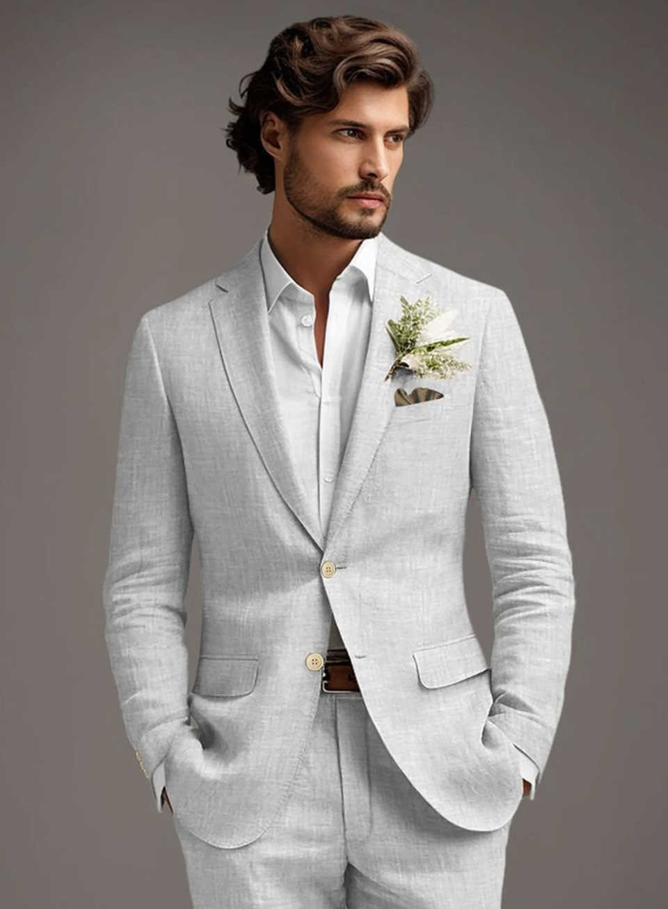 Light Gray 2 Pieces Customized Men Suits Notched Lapel Single Button Jacket Sets Classic Fit Prom Wedding Party Blazers