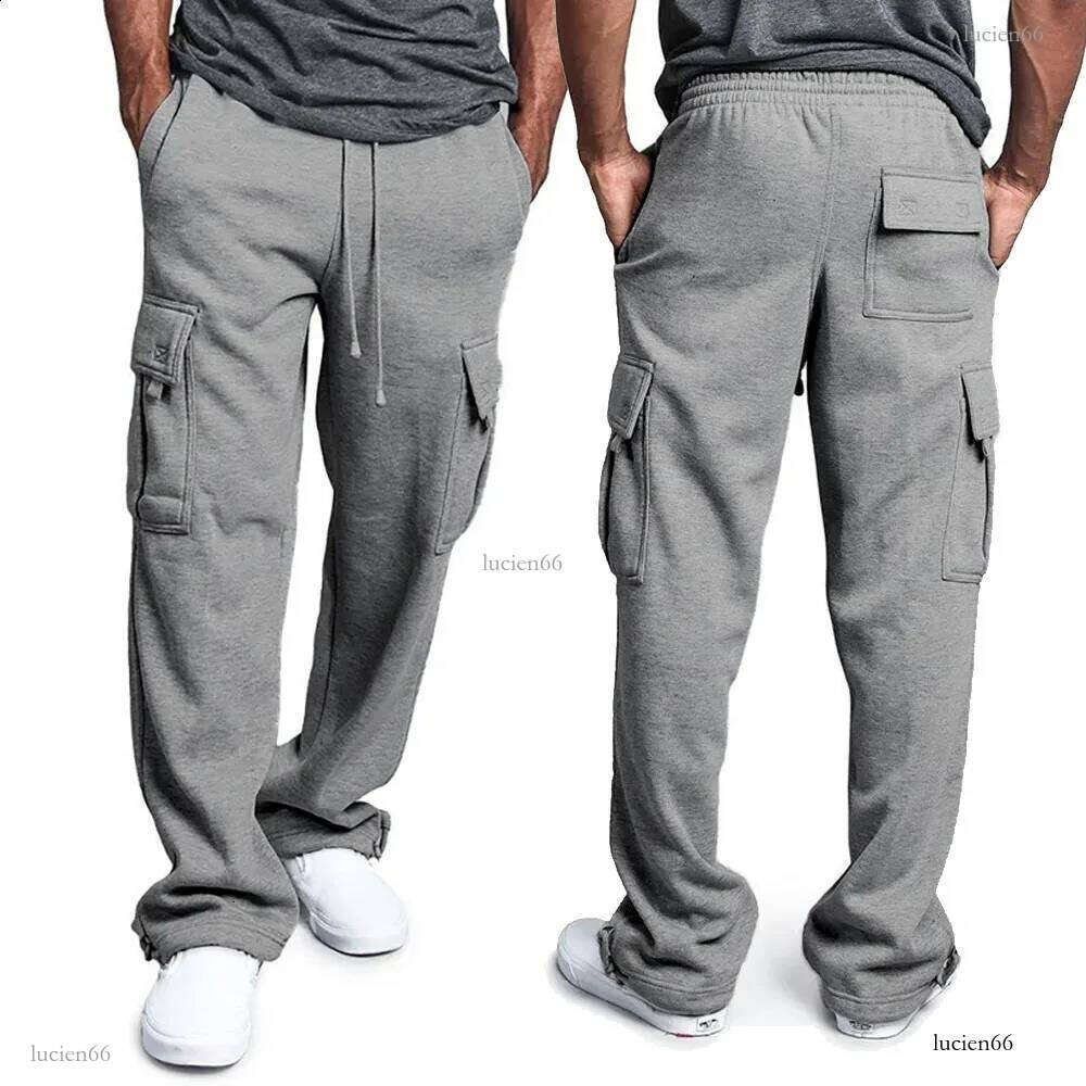Mens Sweatpants Straight Fit Joggers for Sports and Streetwear Loose Oversized Drawstring Long Pants Men Multi-pocket Pants 240816