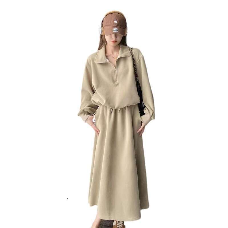 Petite Casual Sports Sweatshirt For Women Spring And Autumn New Korean Style Loose Age-Reducing Two-Piece Skirt Set B5