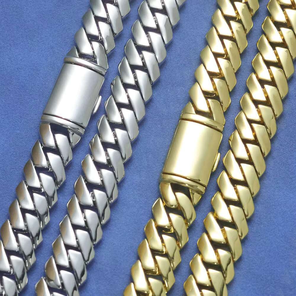 NUOYA 18K Gold Plated Cuban Chains 925 Silver Bracelet 12MM Rapper Men Hip Hop Cuban Link Chain