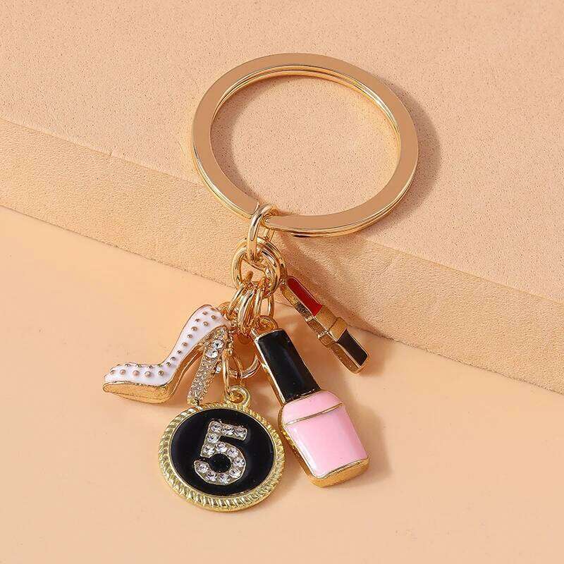 New Enamel Women Girls Mini Higheel Keychain Lipstick Rings Pendant for Key Holder Handbag Decor DIY Jewelry Gifts