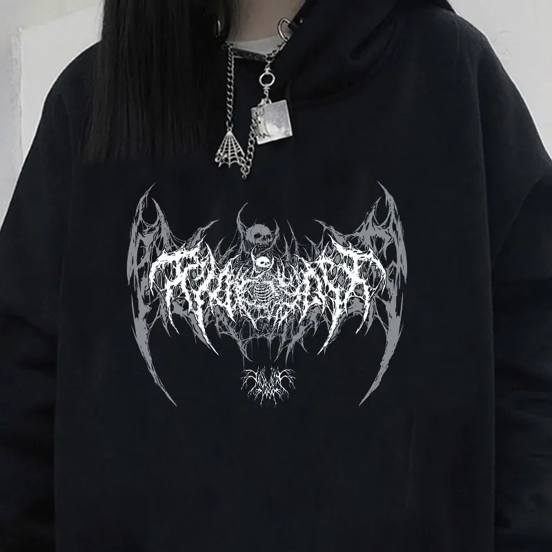 Skull Graphic Printed Long Sleeve Men Hooded Womens Sweatshirt Gothic Top Black Punk Style Fashion Cool Girl Unisex Hoodie 250708