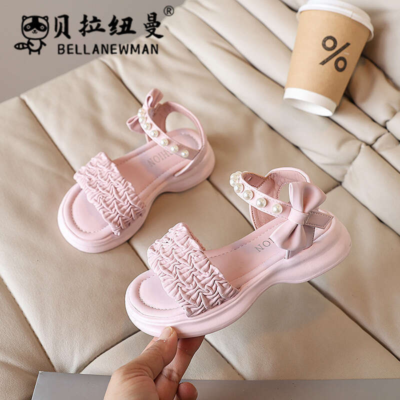 SHEIN Niche Design French Pearl Thick-Soled Princess 2025 Summer New Girls' Bowknot Sandals