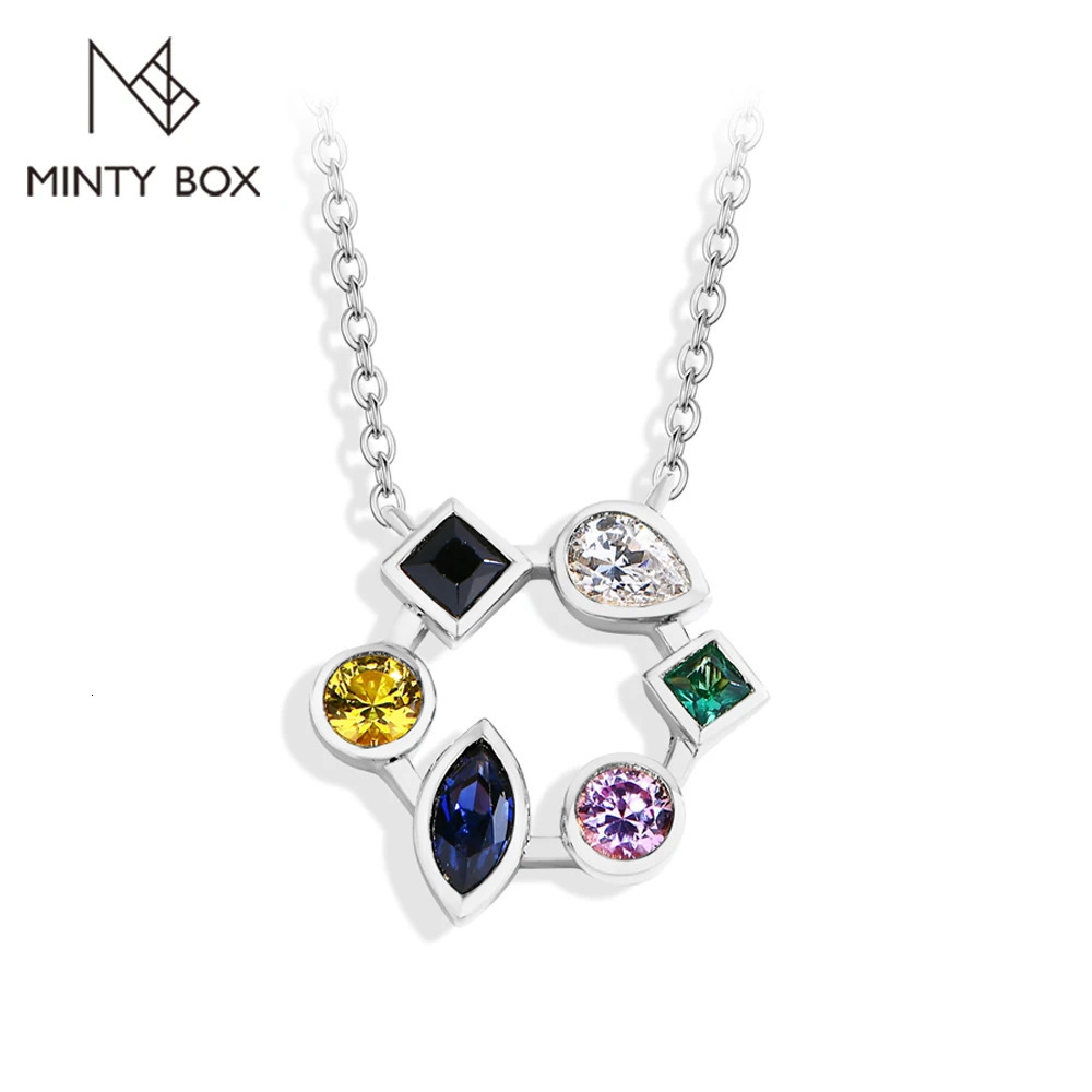 mintybox s925 Sterling Silver LabGrown Gemstone Necklaces Created Sapphire for Women 455cm Chain Wedding Fine Jewelry Gift 250712