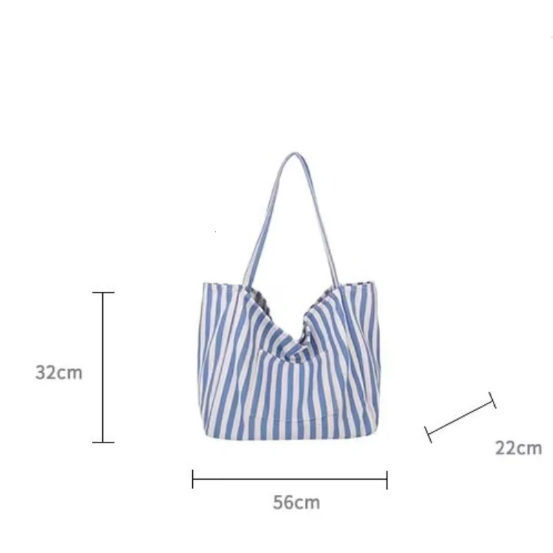 Summer Stripe Canvas Tote Bag Female Casual Large Capcity Handle Bag Simple Shoulder Bags Shopping Handbag Daily Bag 250704