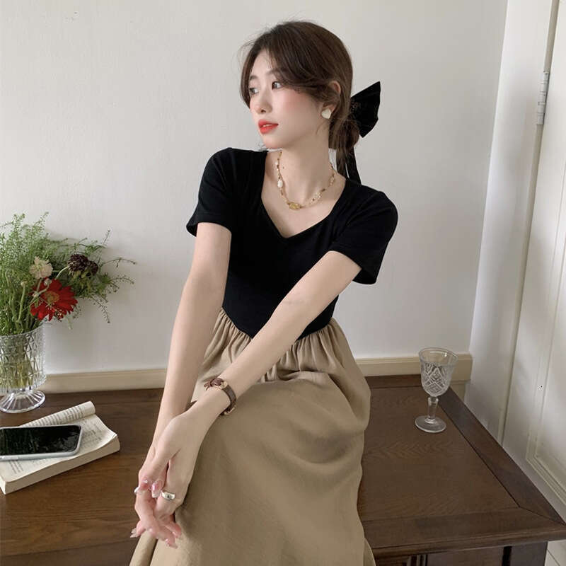 First Love For Women Summer New Unique Niche High-End Design Patchwork Waist-Slimming Dress B5