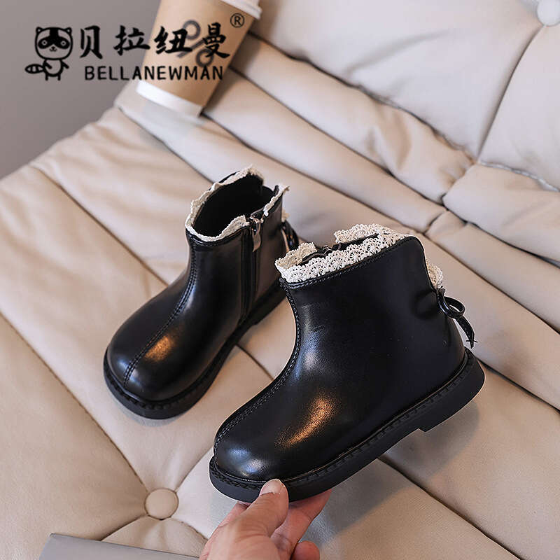 Girls Lace Bow Princess Short 2024 Autumn New Korean Children's Fashion British Style Toddler Leather Boots