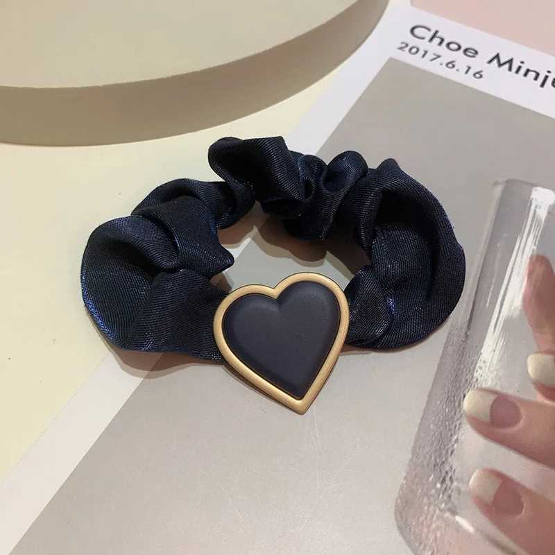 Shiny Heart-shaped Silk Hair Ties Ponytail Holders Hair Accessories Heart Shape Pearl Chiffon Bow Elastic Hair Band Wholesale W250714F