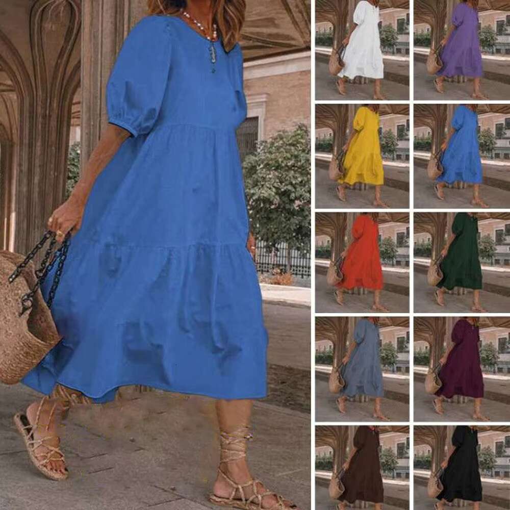 Vintage Loose Maxi Long Dress Summer Women O-Neck Half Lantern Sleeve Boho Party Beachwear Dresses ZYYX-1182 dongdumaoyi