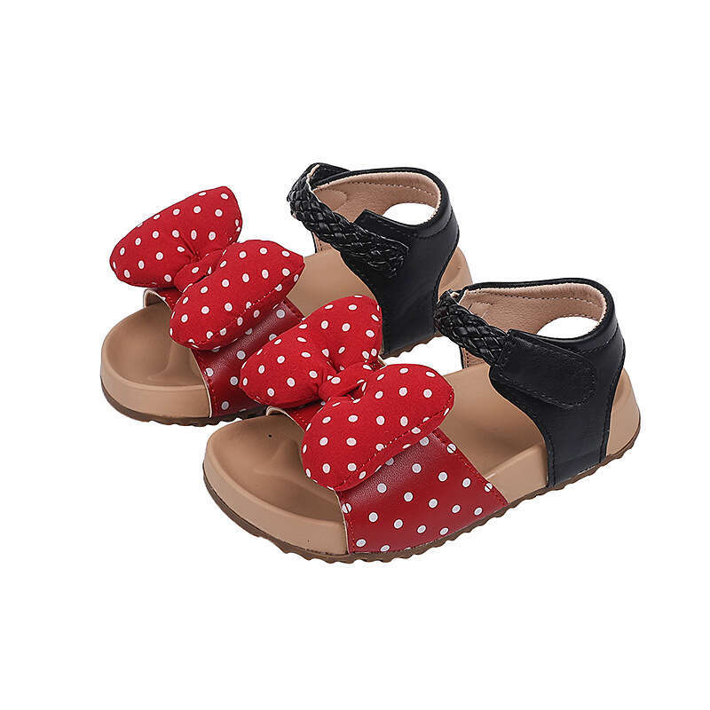 2025 Summer New Girls' Fashion Bowknot Polka Dot Princess Shoes Children's Cork Sandals