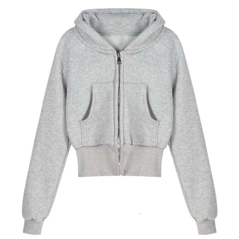 American Style Gray Hooded Sweatshirt Jacket For Women Early Autumn New Cleanfit Zipper Cardigan Short Top B5 h7