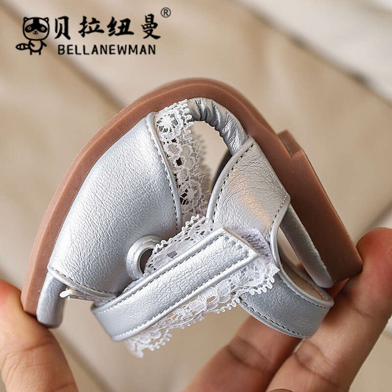French Style One-Strap Bow Princess 2025 Summer New Children's Lace Edge Soft Sole Sandals