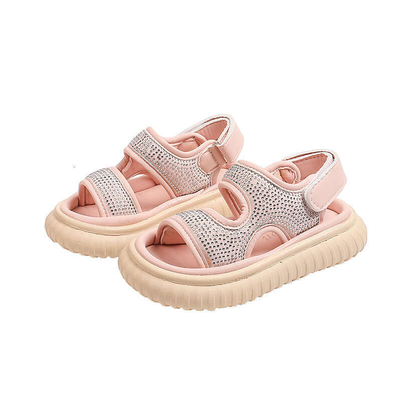 Bella Newman Girls' Fashion Rhinestone Sandals 2024 Summer New Children's Solid Color Open-Toe Beach Shoes for Big Kids