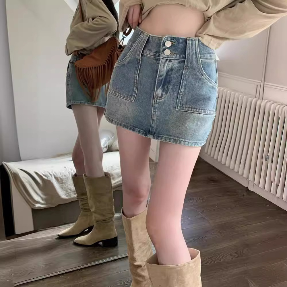 New women's short skirt summer new spicy girl retro denim skirt half skirt women's summer plus size A-line high waisted short skirt new desi