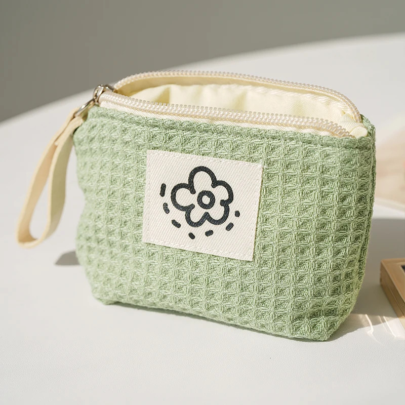 Womens Small Matcha Green Makeup Bag Portable Coin Purse Lipstick Headphones Storage Bag Double Canvas Chain Key Case 250704