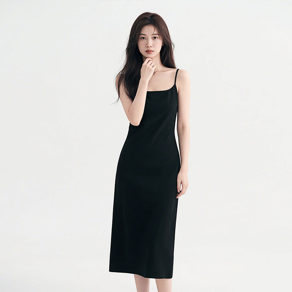 G929 Snow Cotton Tencel French Dress Waist Sling Women's