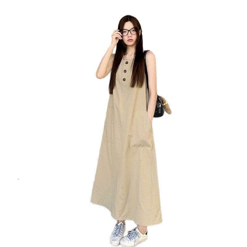 High-End Elegant Sleeveless Vest For Women Summer New Lazy Style Loose Slimming A-Line Long Dress B5