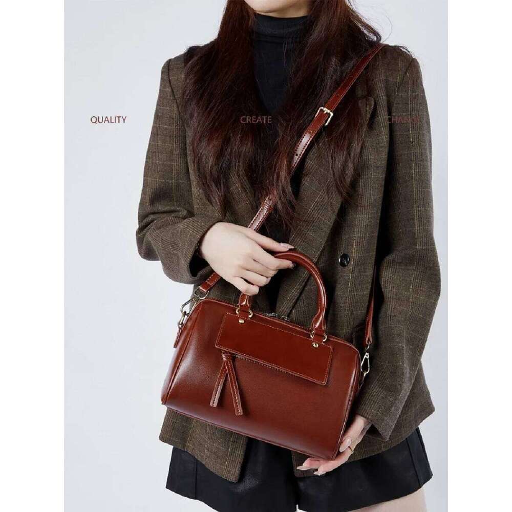 100% Genuine Leather Boston Korean style handbag ladies Fashion Shoulder Cowhide Crossbody Bag For Women