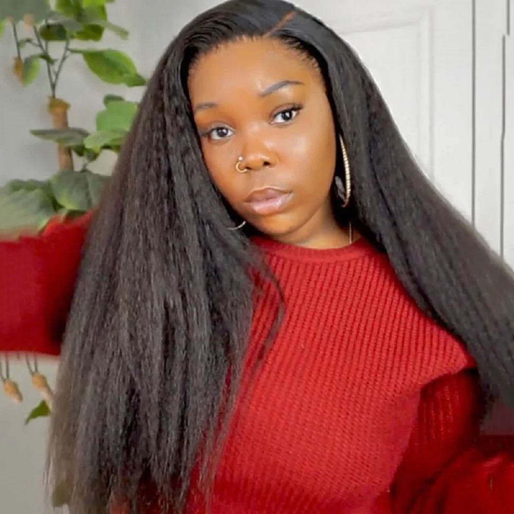 Kinky Straight Lace Front Wig Human Hair For Women 13x4 HD Transparent Lace Closure Wigs Yaki Straight Wigs Synthetic Wig
