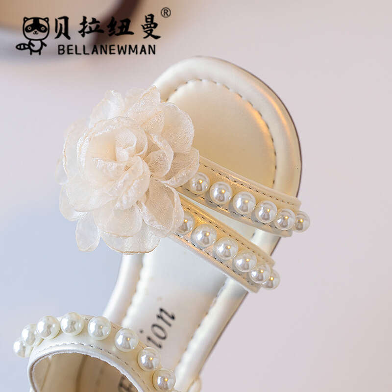 Girls Fashion Beaded Princess Sandals 2025 Summer New Children's Flower Open-Toe Beach Toddler Shoes
